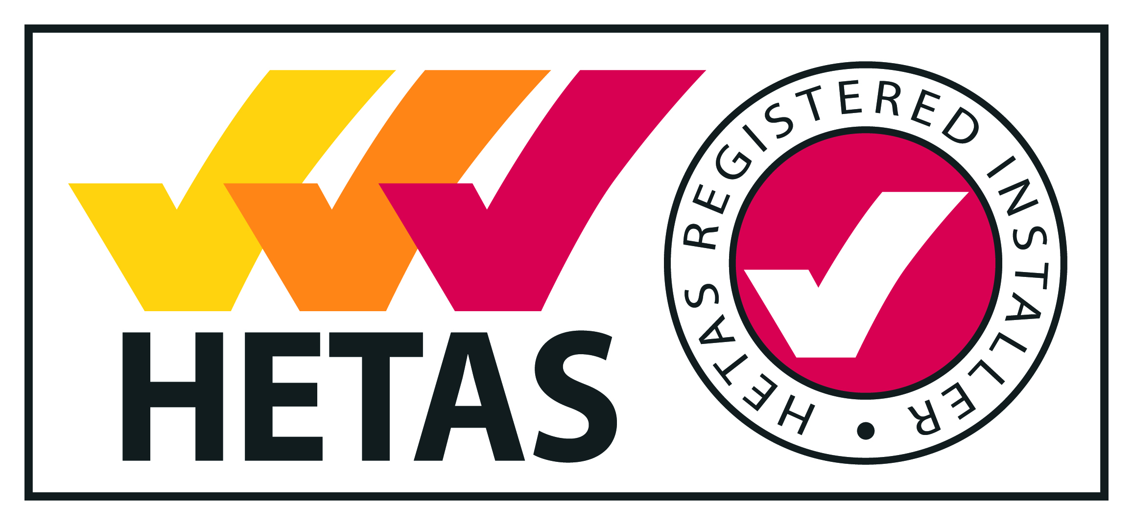 The HETAS logo featuring the wording 'HETAS registered installer'.